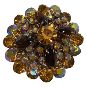 Vintage Brown And Aurora Borealis Rhinestone Brooch